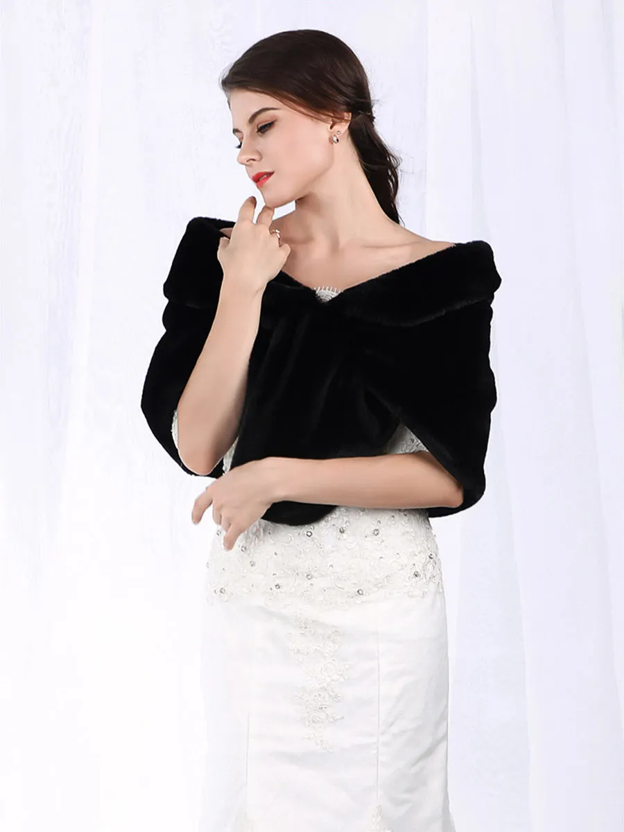 2025 Elegant Black Faux Fur Wedding Shawl for Ladies