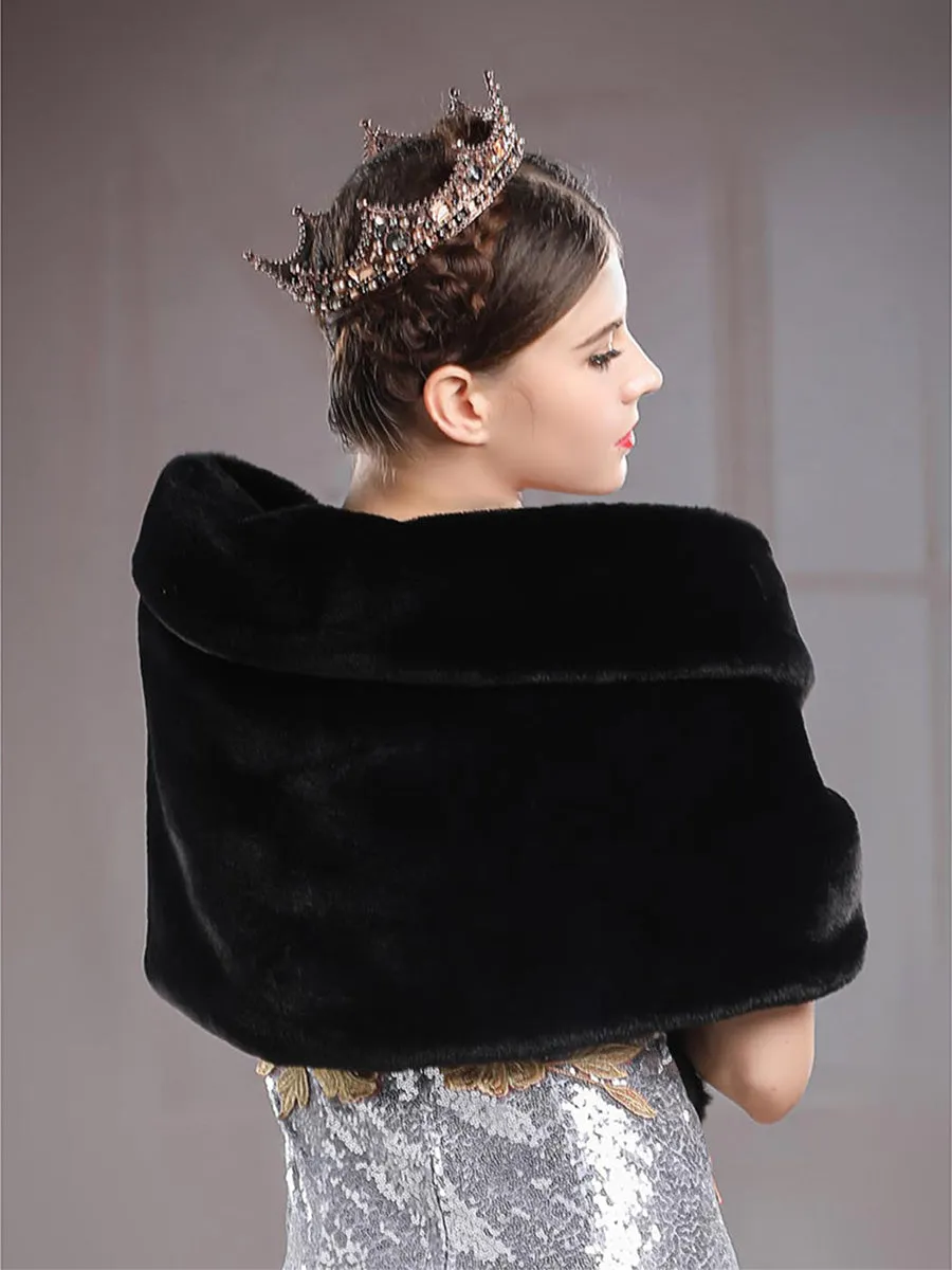 2025 Elegant Black Faux Fur Wedding Shawl for Ladies