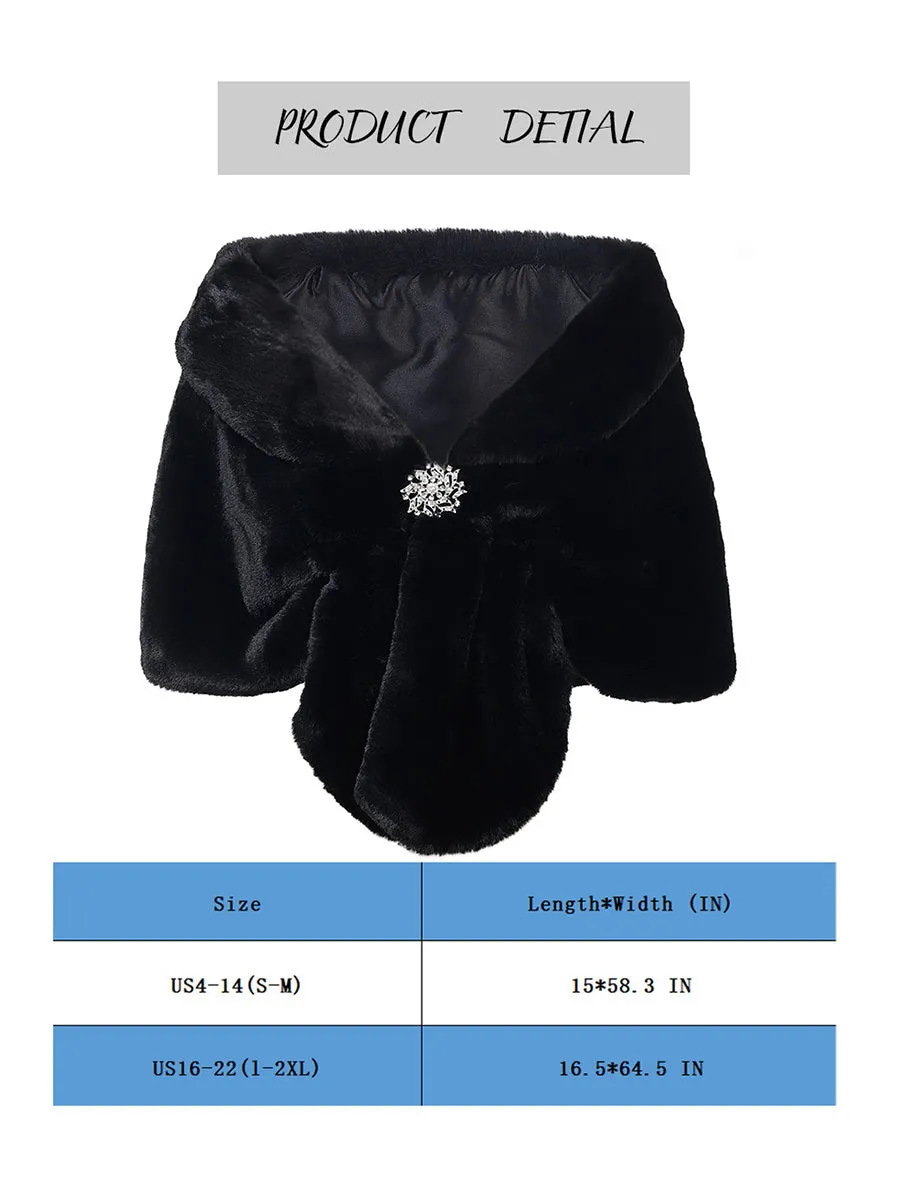 2025 Elegant Black Faux Fur Wedding Shawl for Ladies