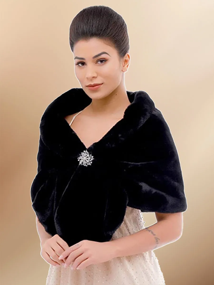 2025 Elegant Black Faux Fur Wedding Shawl for Ladies
