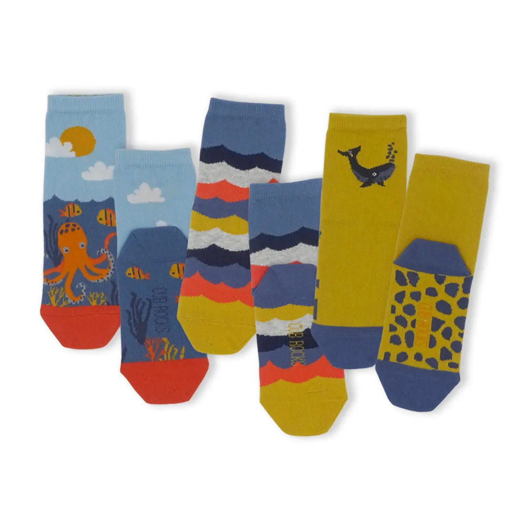 3pk Cotton Ocean Ankle Socks