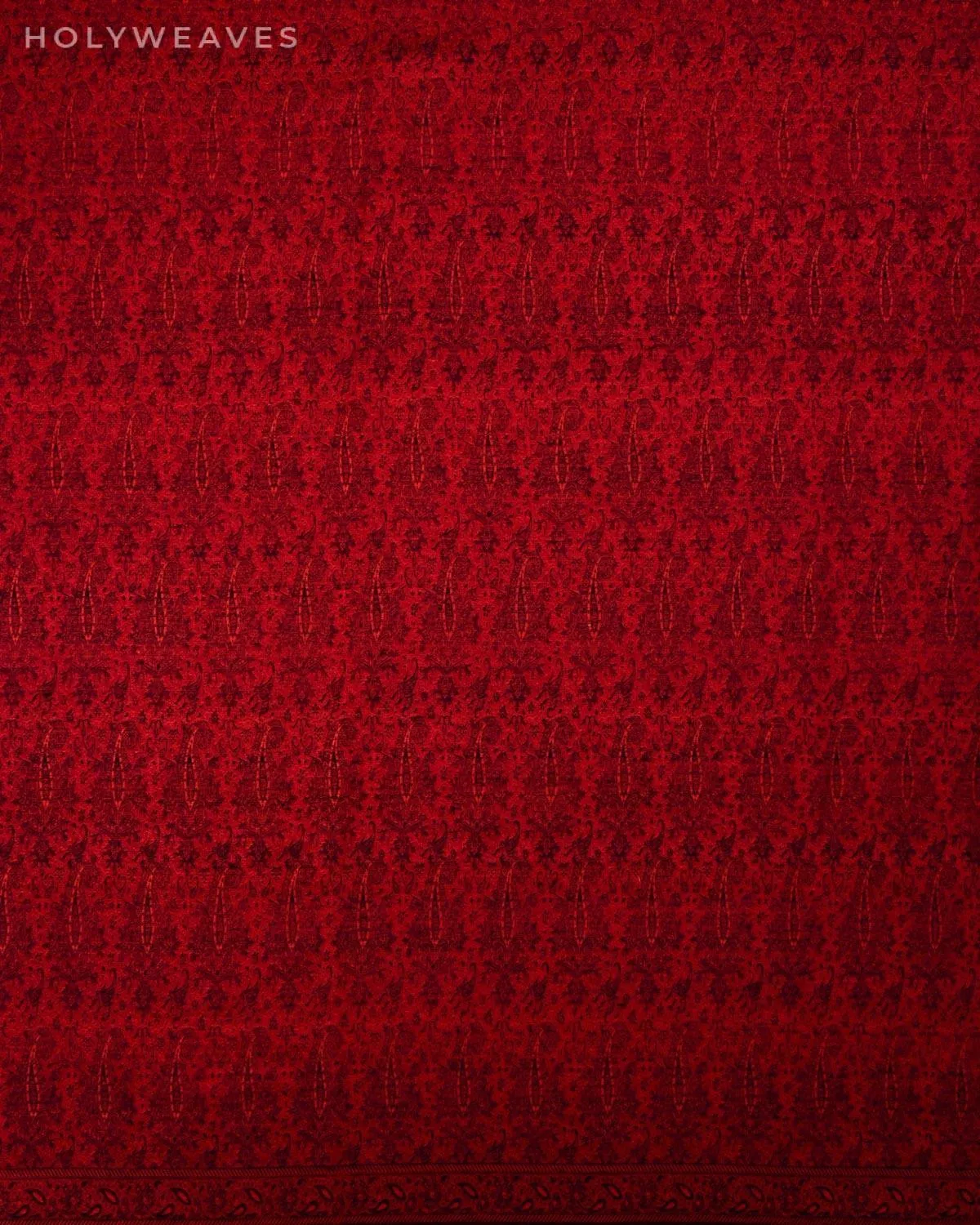 Black On Red Banarasi Alfi Paisley Jamawar Handwoven Silk-wool Shawl