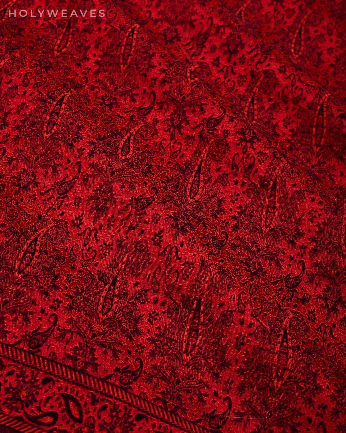 Black On Red Banarasi Alfi Paisley Jamawar Handwoven Silk-wool Shawl
