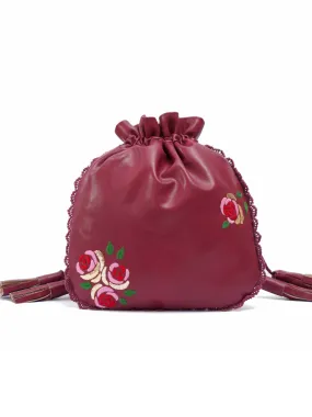 Burgundy Hand Embroidered Roses Potli Bag
