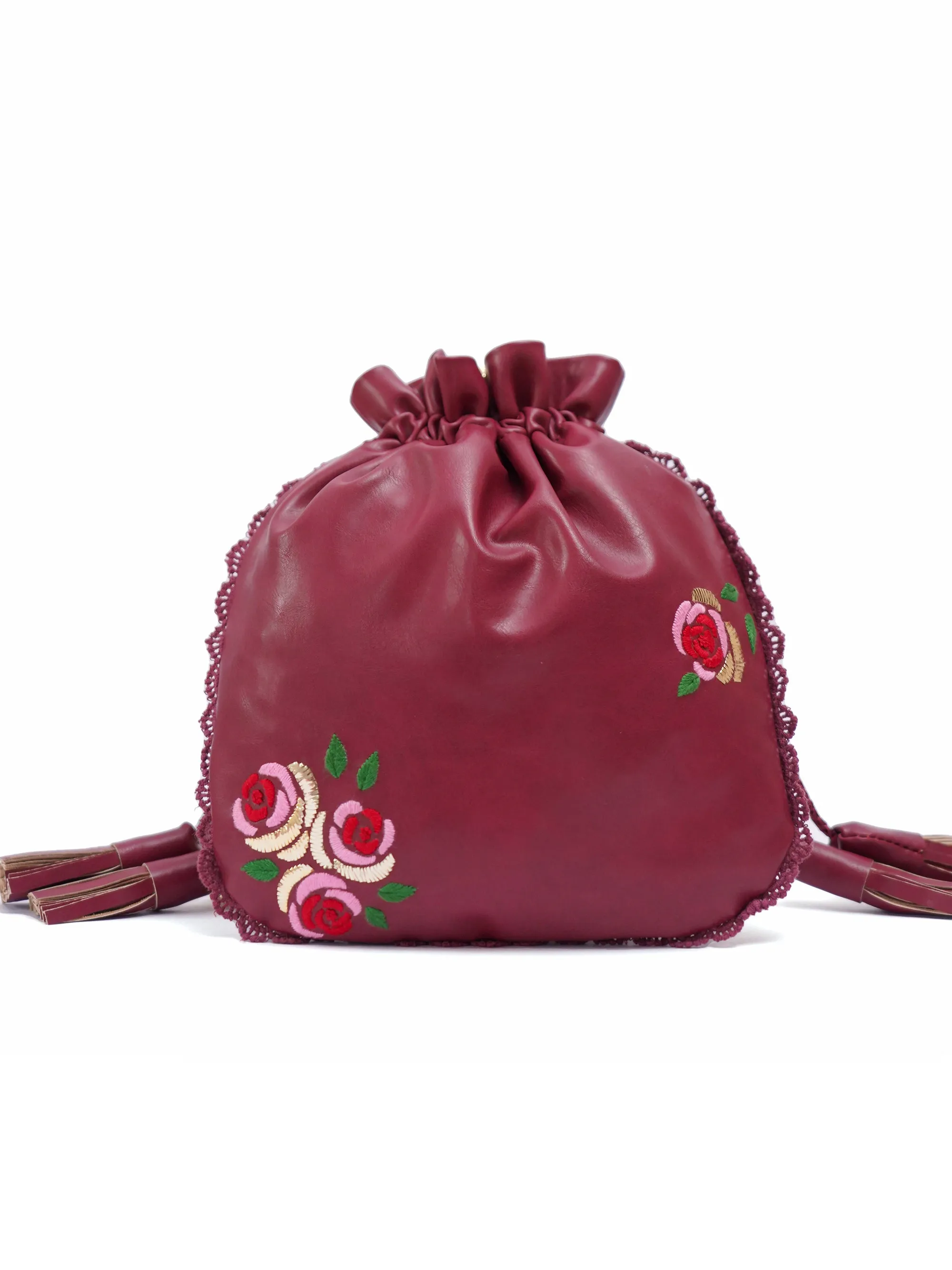 Burgundy Hand Embroidered Roses Potli Bag