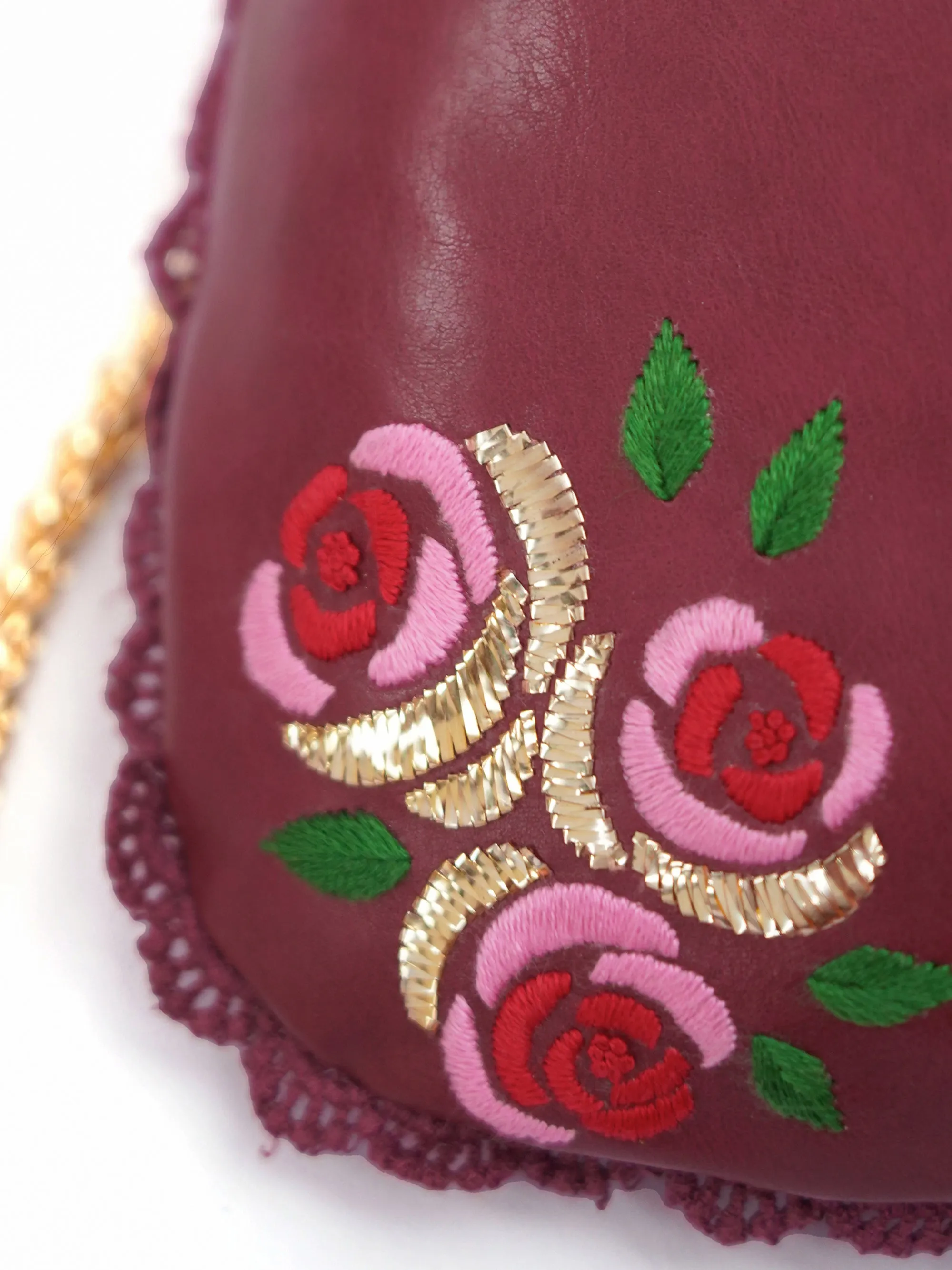 Burgundy Hand Embroidered Roses Potli Bag