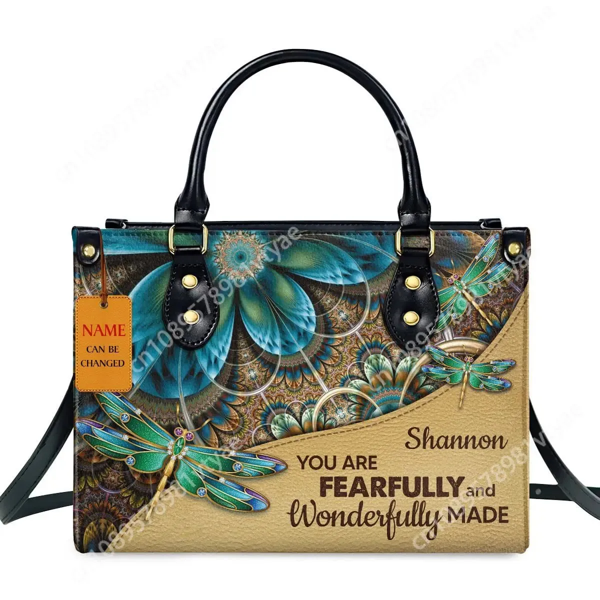 Butterfly and Flower Print Custom Name Leather Handbags for Women Elegant Shoulder Bag