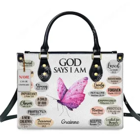 Butterfly and Flower Print Custom Name Leather Handbags for Women Elegant Shoulder Bag
