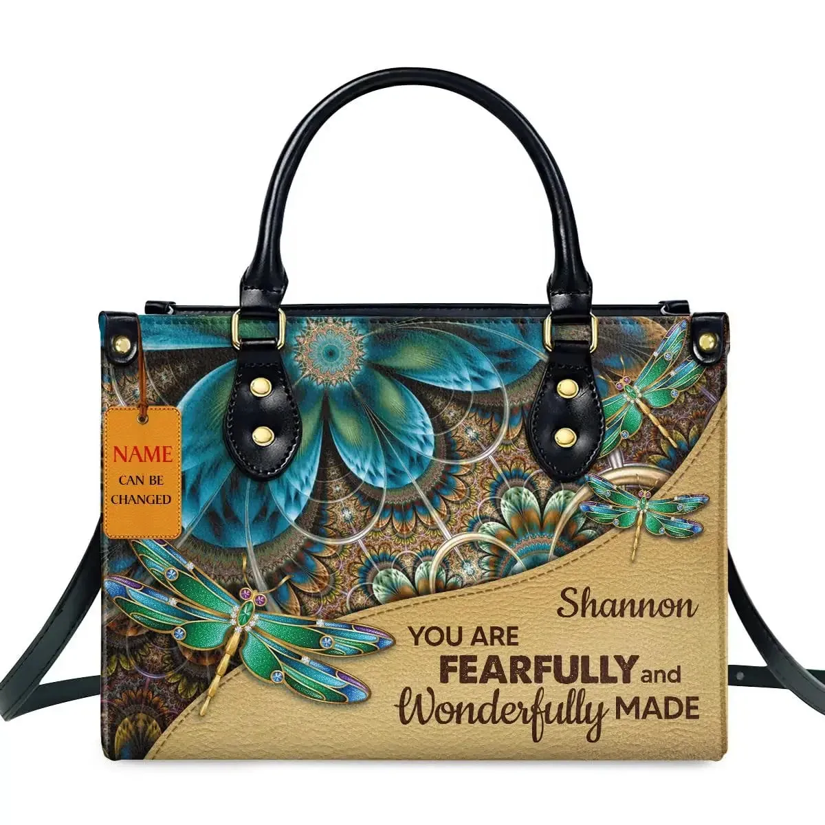 Butterfly and Flower Print Custom Name Leather Handbags for Women Elegant Shoulder Bag