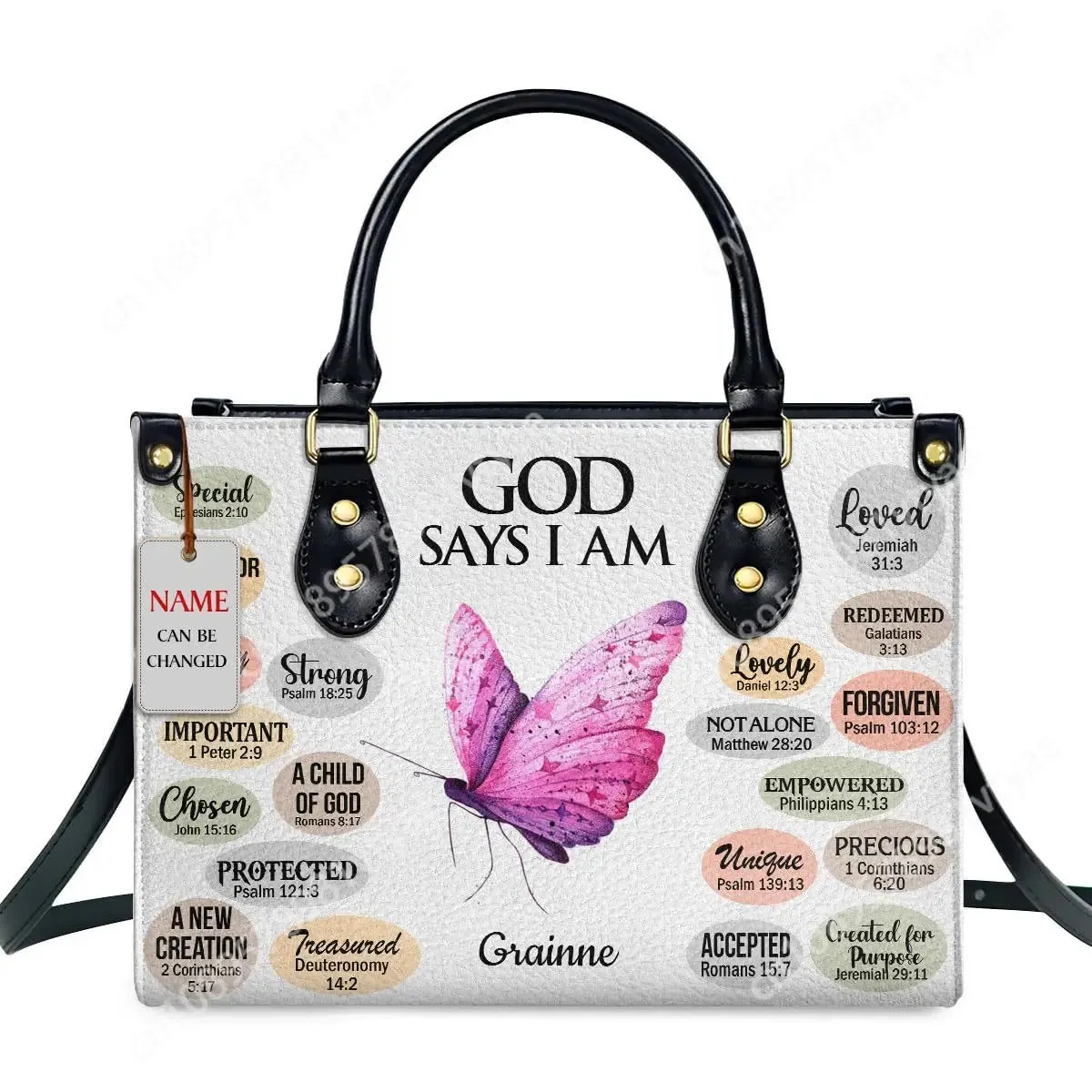 Butterfly and Flower Print Custom Name Leather Handbags for Women Elegant Shoulder Bag