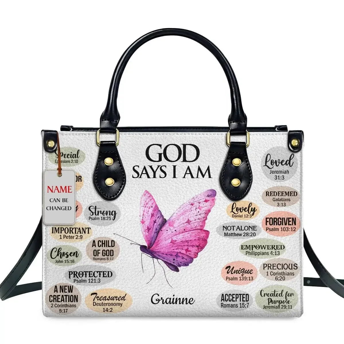 Butterfly and Flower Print Custom Name Leather Handbags for Women Elegant Shoulder Bag
