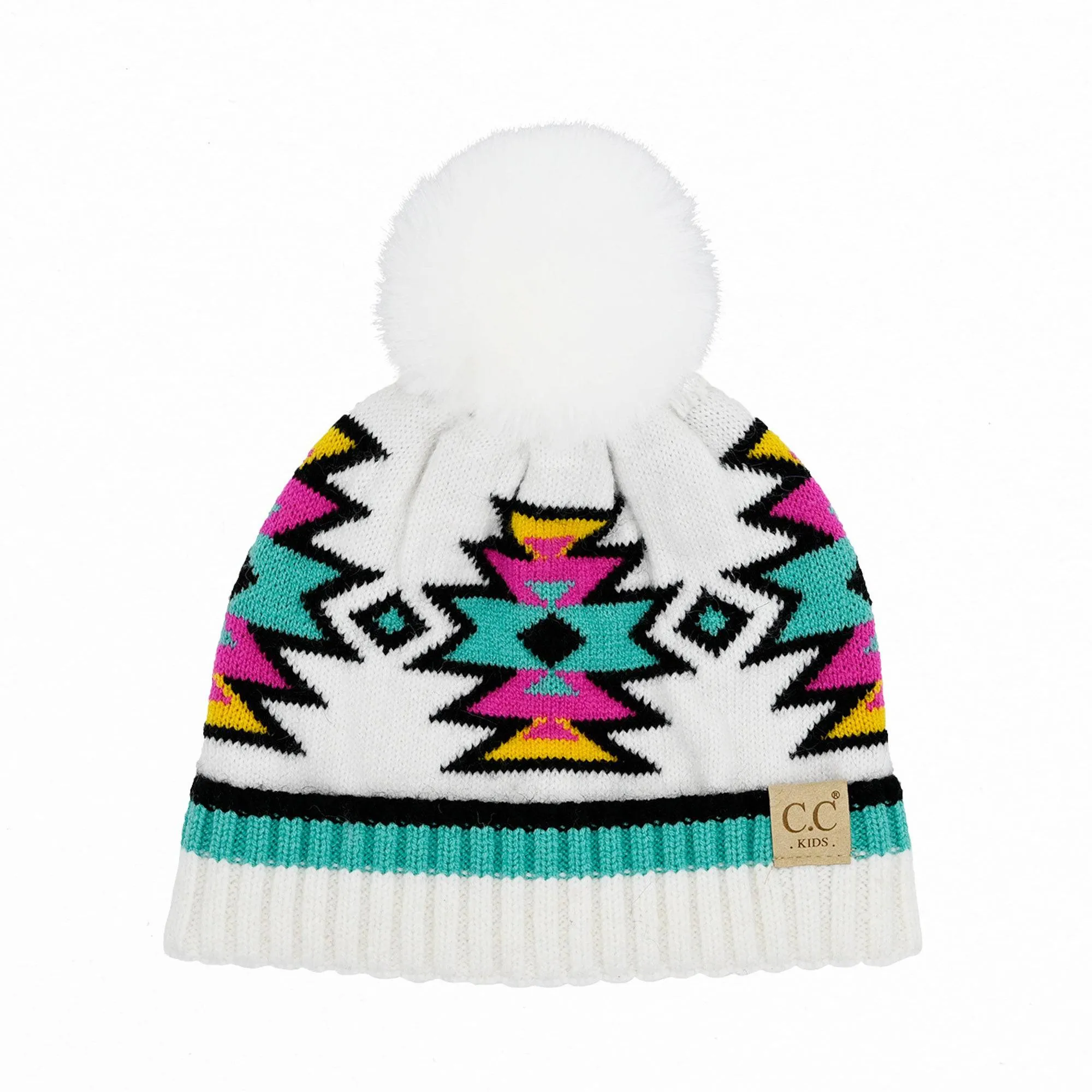 CC Kids South Western Pattern Faux Pom Beanie