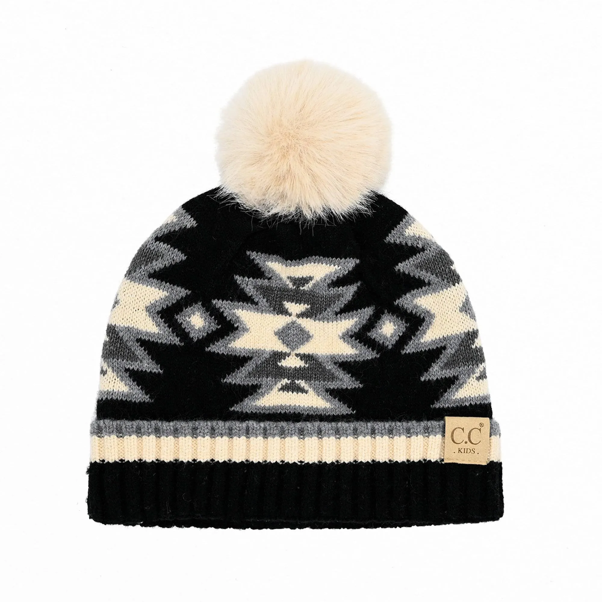 CC Kids South Western Pattern Faux Pom Beanie