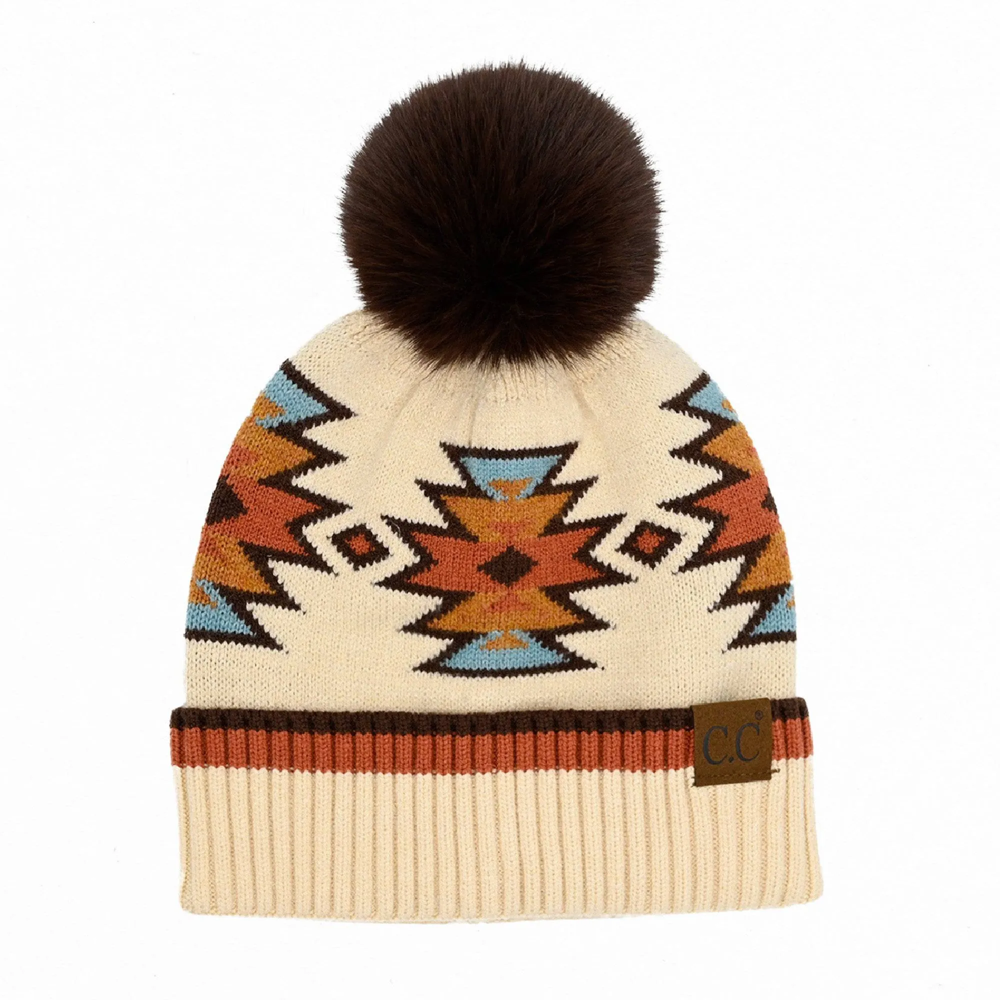 CC Kids South Western Pattern Faux Pom Beanie