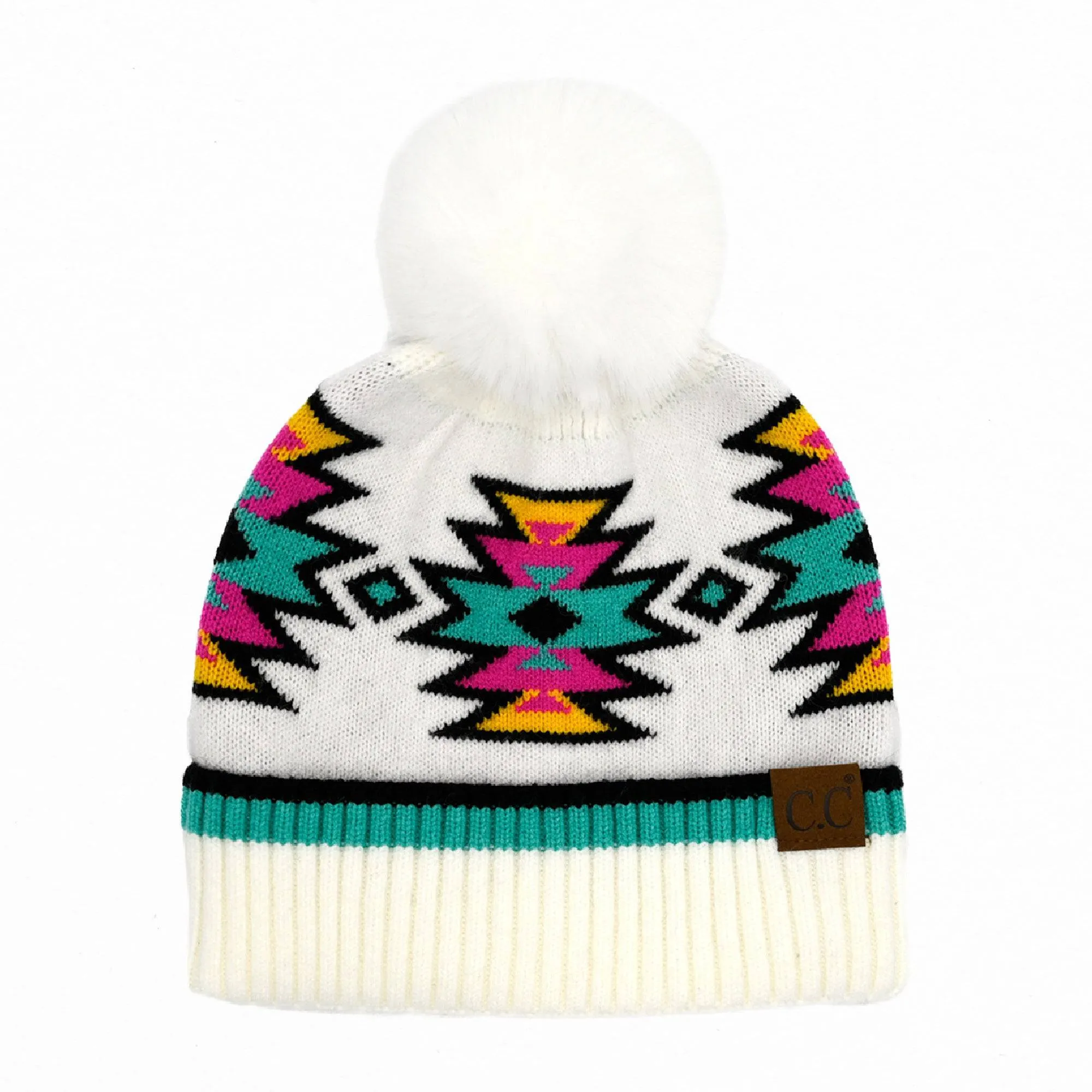 CC Kids South Western Pattern Faux Pom Beanie