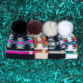 CC Kids South Western Pattern Faux Pom Beanie