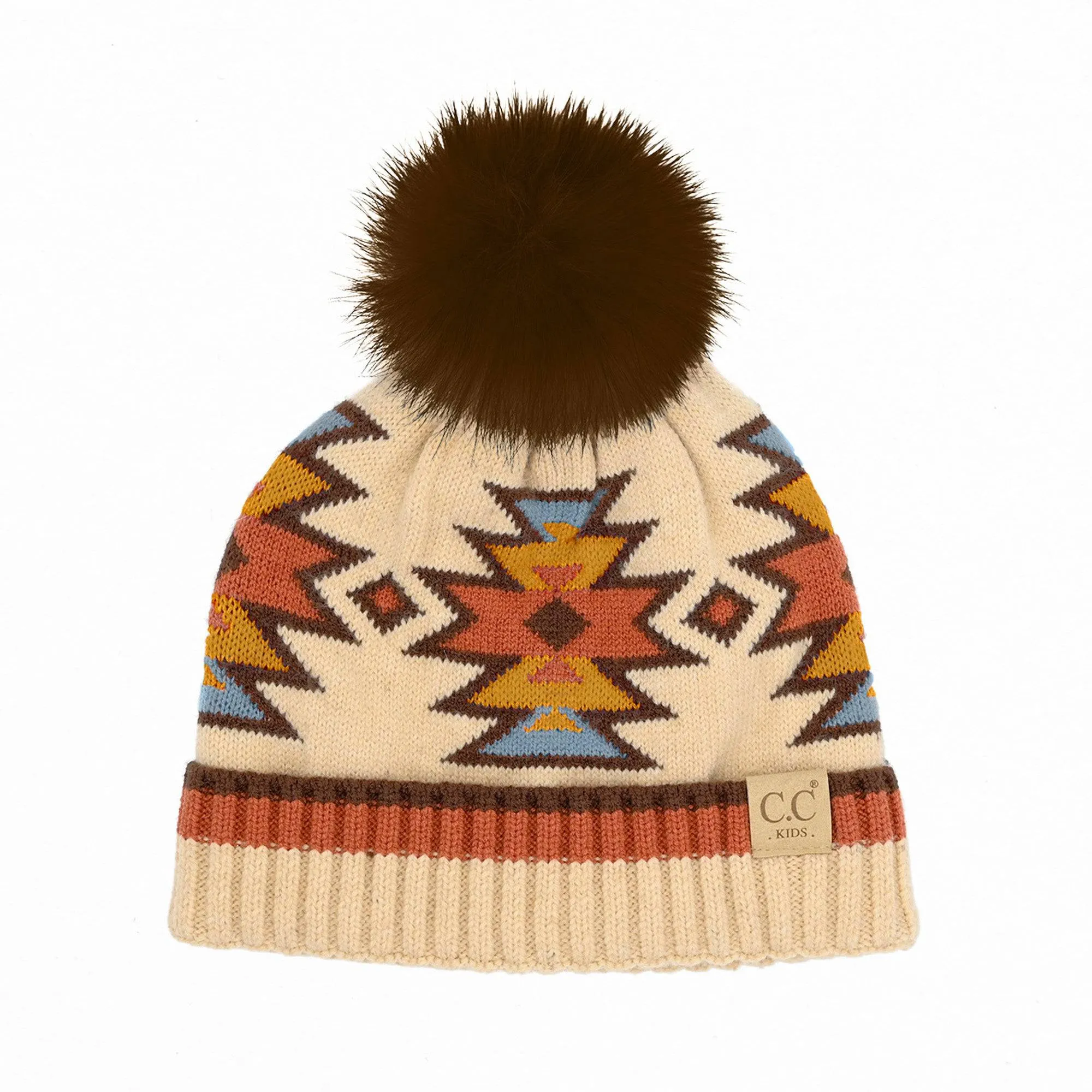 CC Kids South Western Pattern Faux Pom Beanie