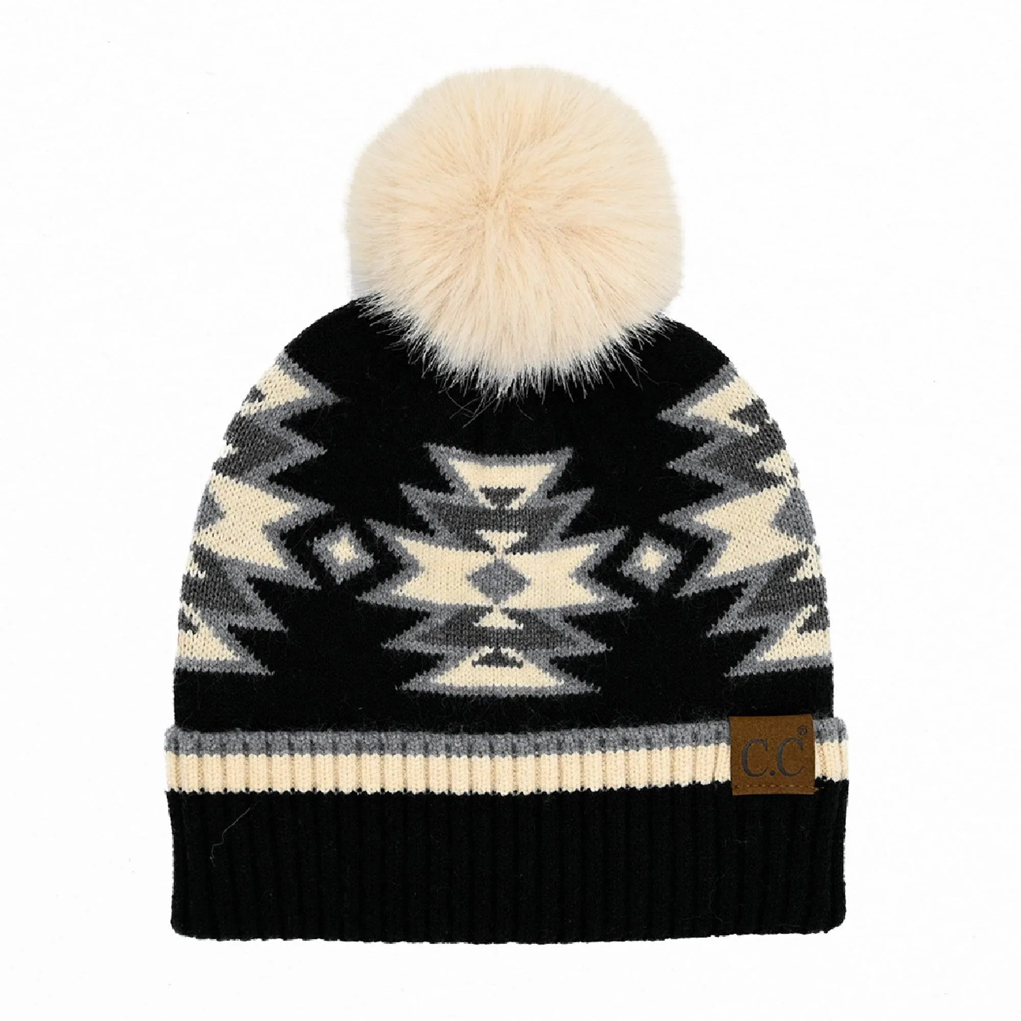 CC Kids South Western Pattern Faux Pom Beanie