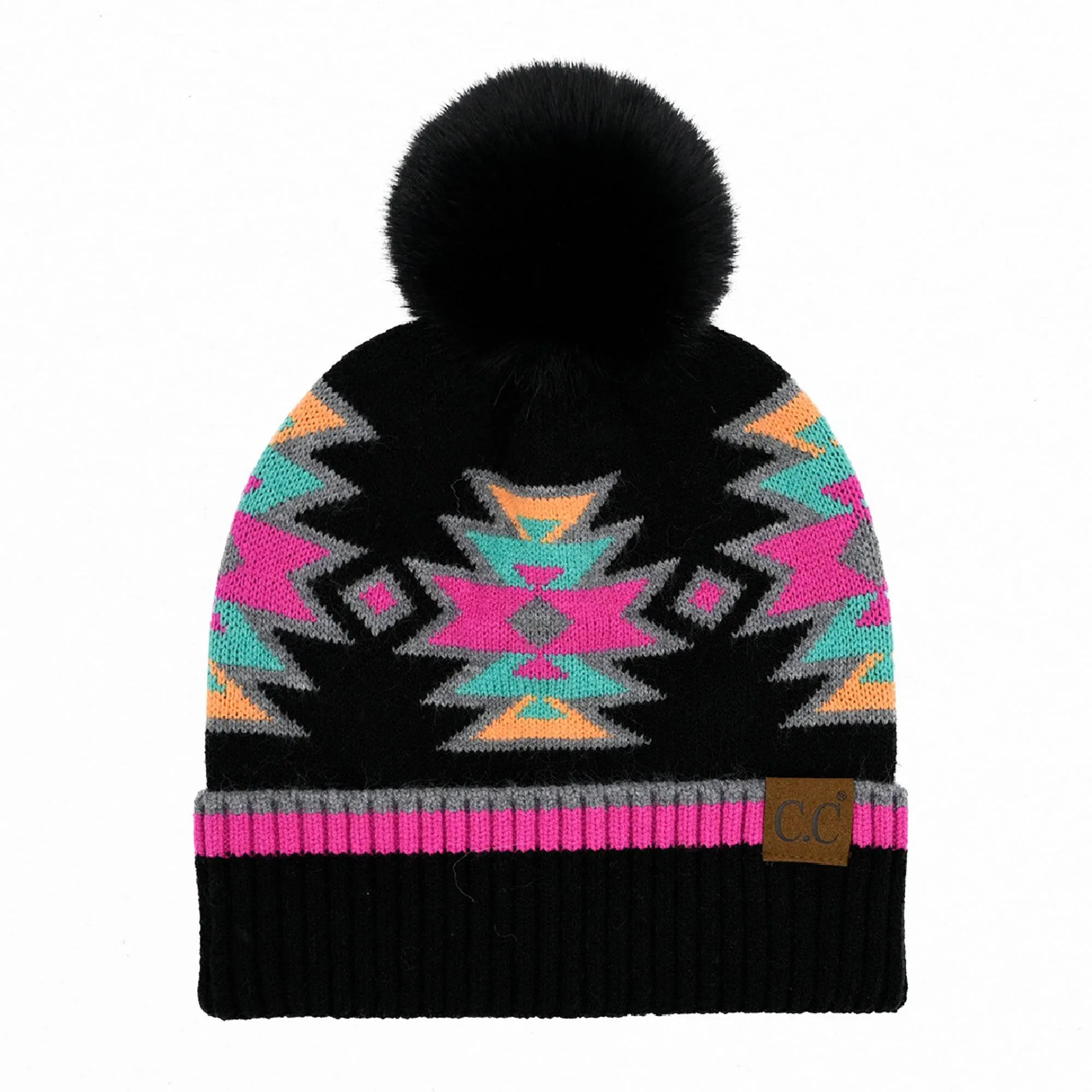 CC Kids South Western Pattern Faux Pom Beanie
