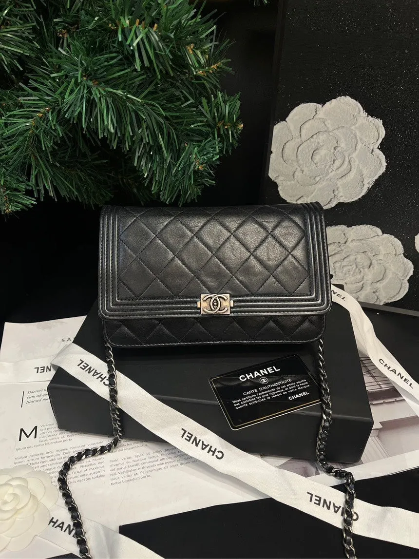 Chanel 2.55 Black Silver Leather Crossbody Bag