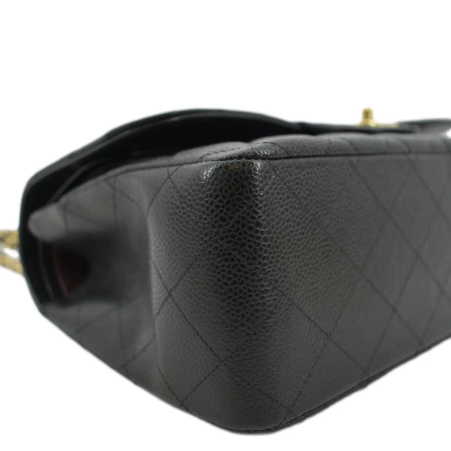 CHANEL Classic Medium Double Flap Quilted Caviar Leather Crossbody Bag Black