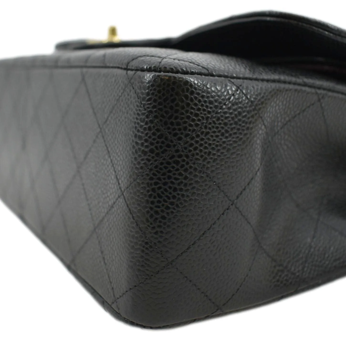 CHANEL Classic Medium Double Flap Quilted Caviar Leather Crossbody Bag Black