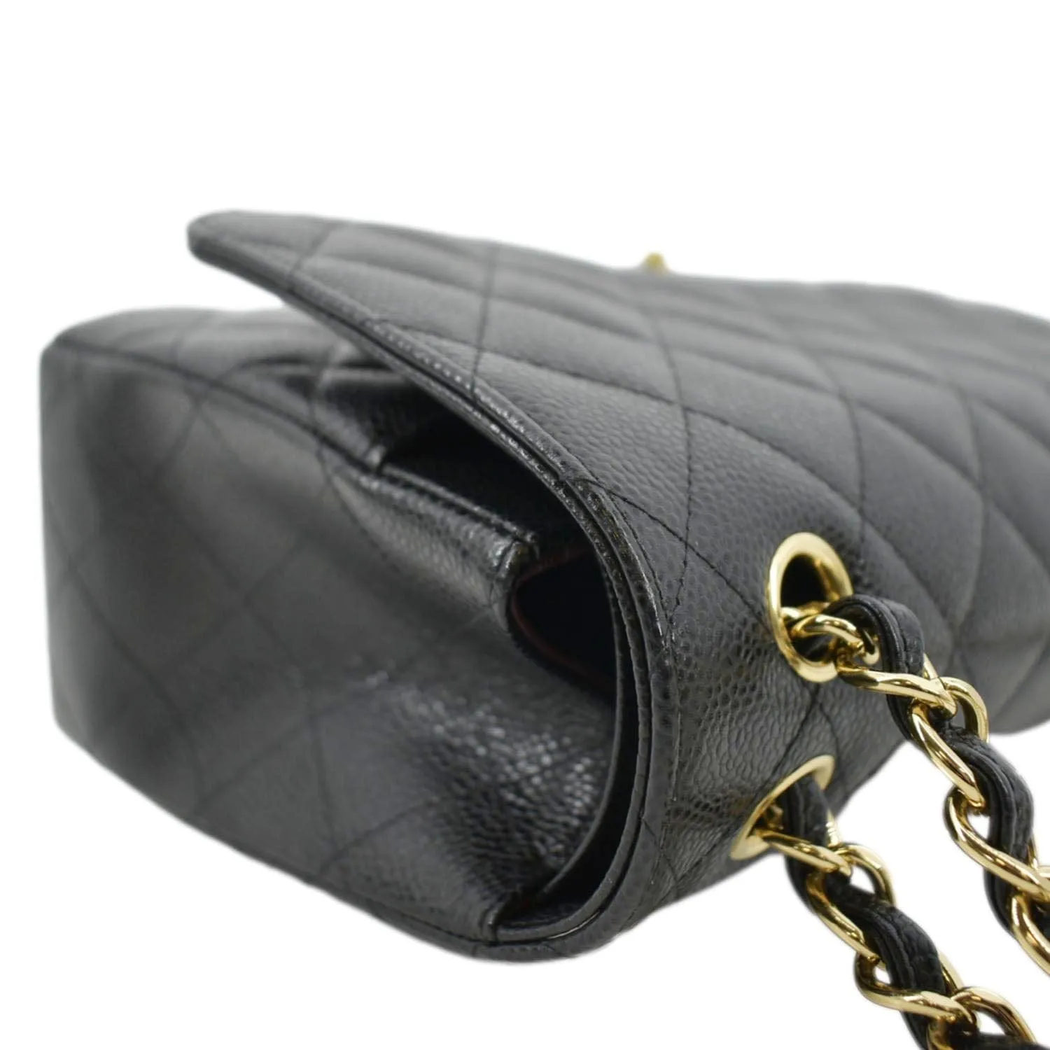CHANEL Classic Medium Double Flap Quilted Caviar Leather Crossbody Bag Black