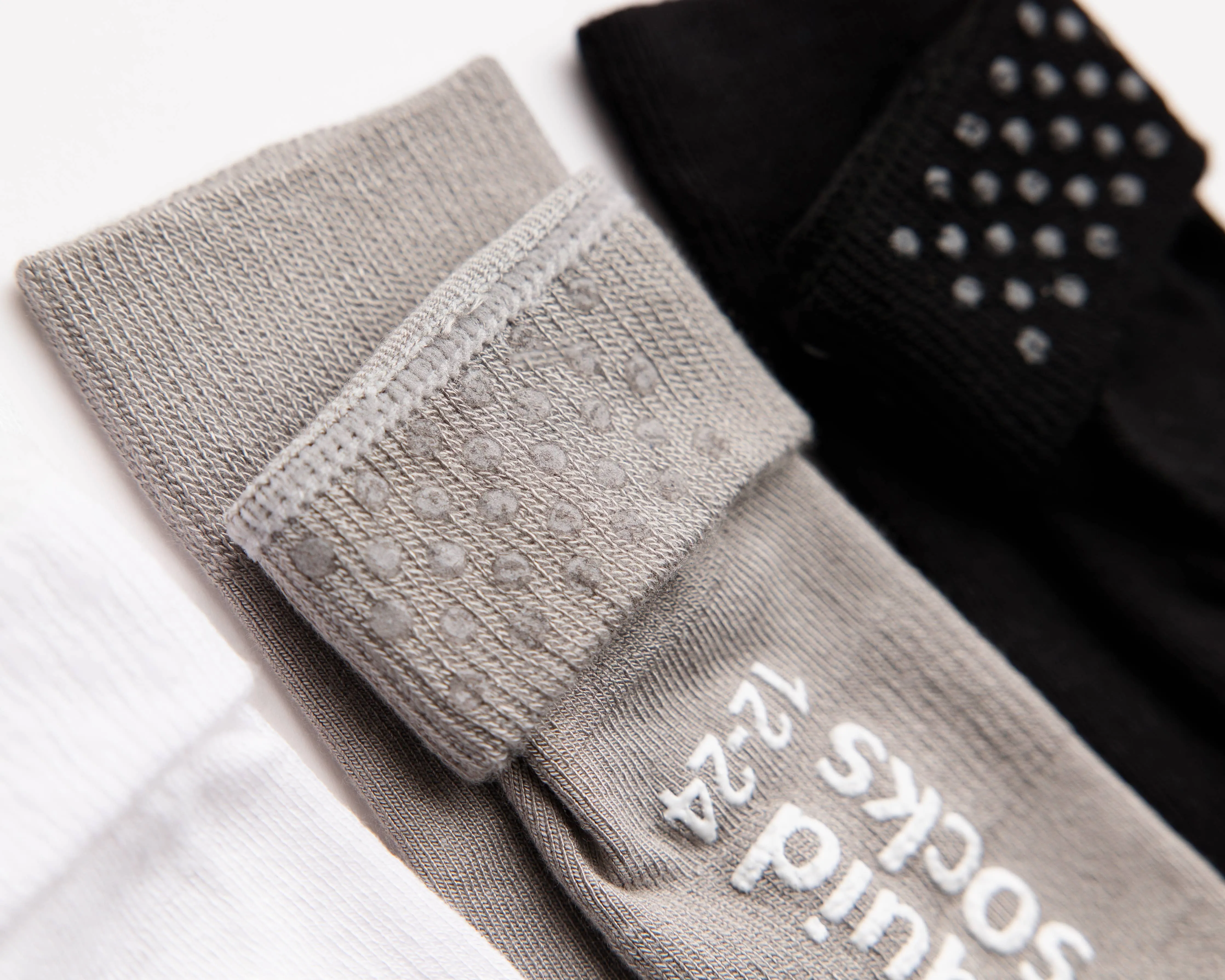 Charlie - Non-Slip Baby Socks Kids Socks White, Gray, Black