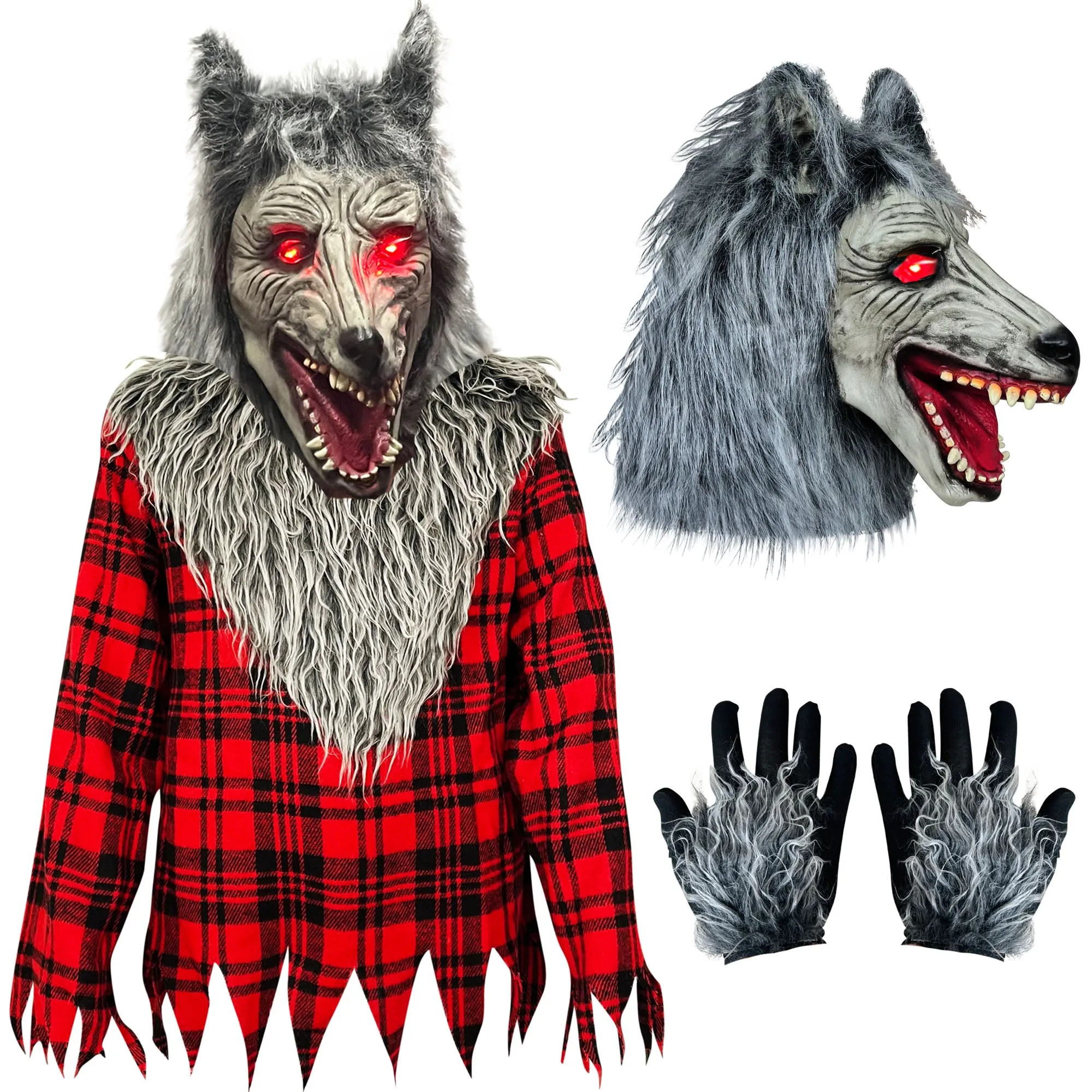Childrens Kids Glowing Werewolf Wolf Fancy Dress Costume & Mask 7-14 Years Boys Girls