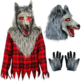 Childrens Kids Glowing Werewolf Wolf Fancy Dress Costume & Mask 7-14 Years Boys Girls