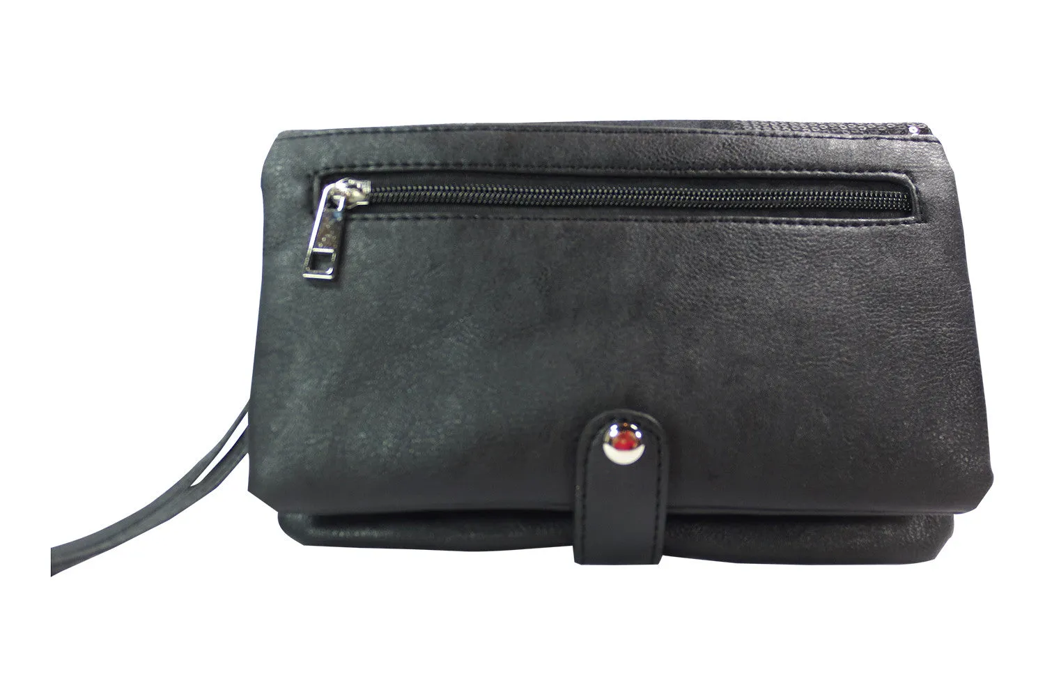 Crystal Cross Black Sequin Beaded Foldover Crossbody Bag - Wristlet Bag