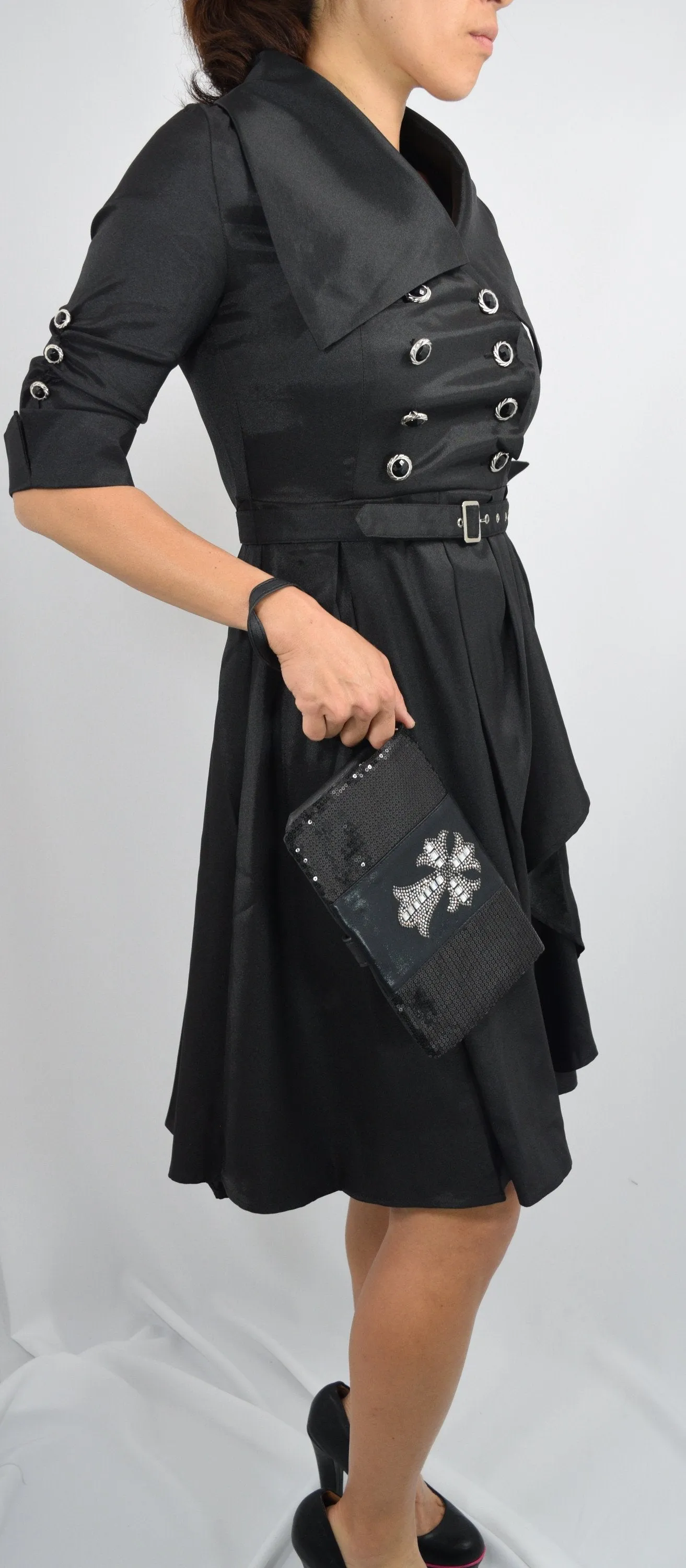 Crystal Cross Black Sequin Beaded Foldover Crossbody Bag - Wristlet Bag