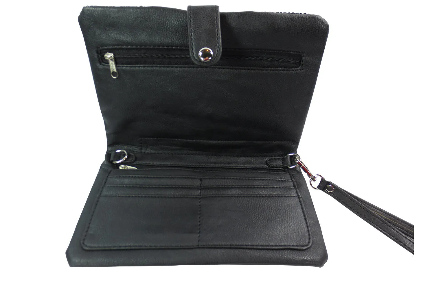 Crystal Cross Black Sequin Beaded Foldover Crossbody Bag - Wristlet Bag
