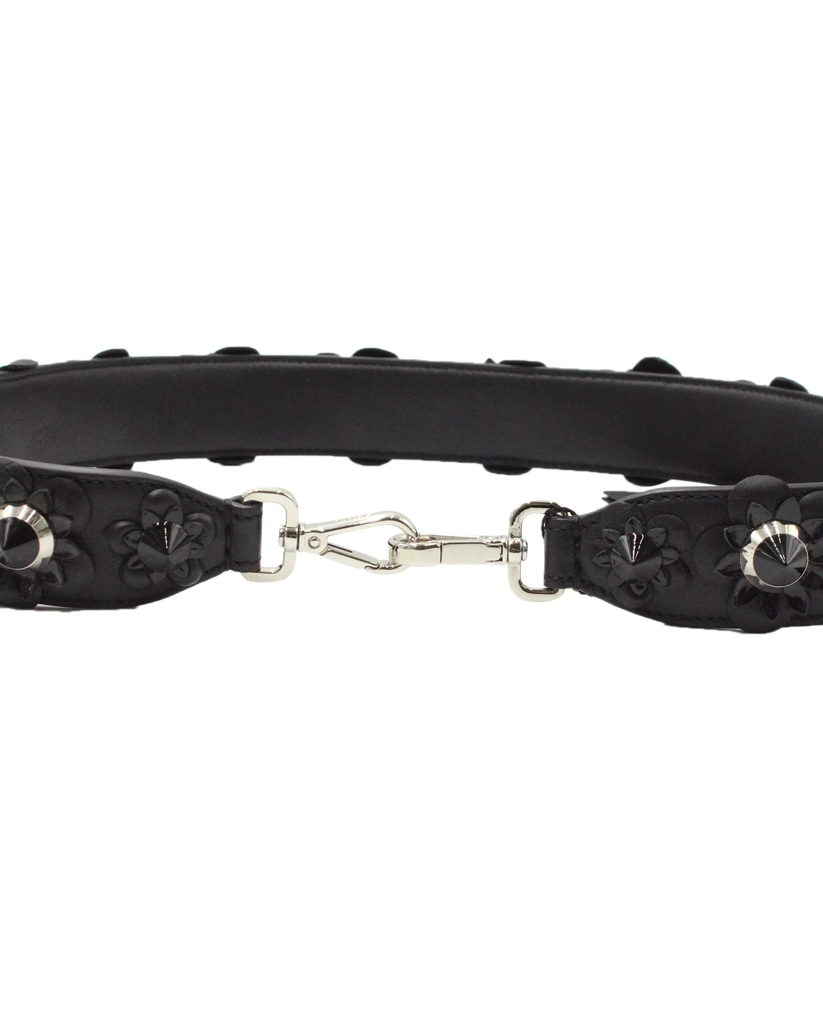 Fendi Vitello Dolce Flowerland Studded Shoulder Strap in Black Nappa Leather