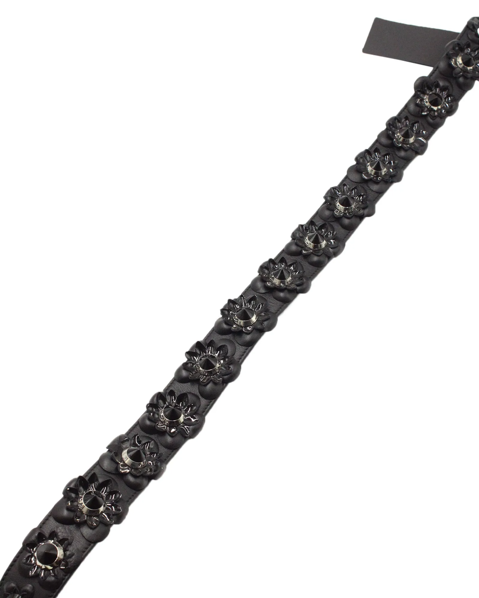 Fendi Vitello Dolce Flowerland Studded Shoulder Strap in Black Nappa Leather