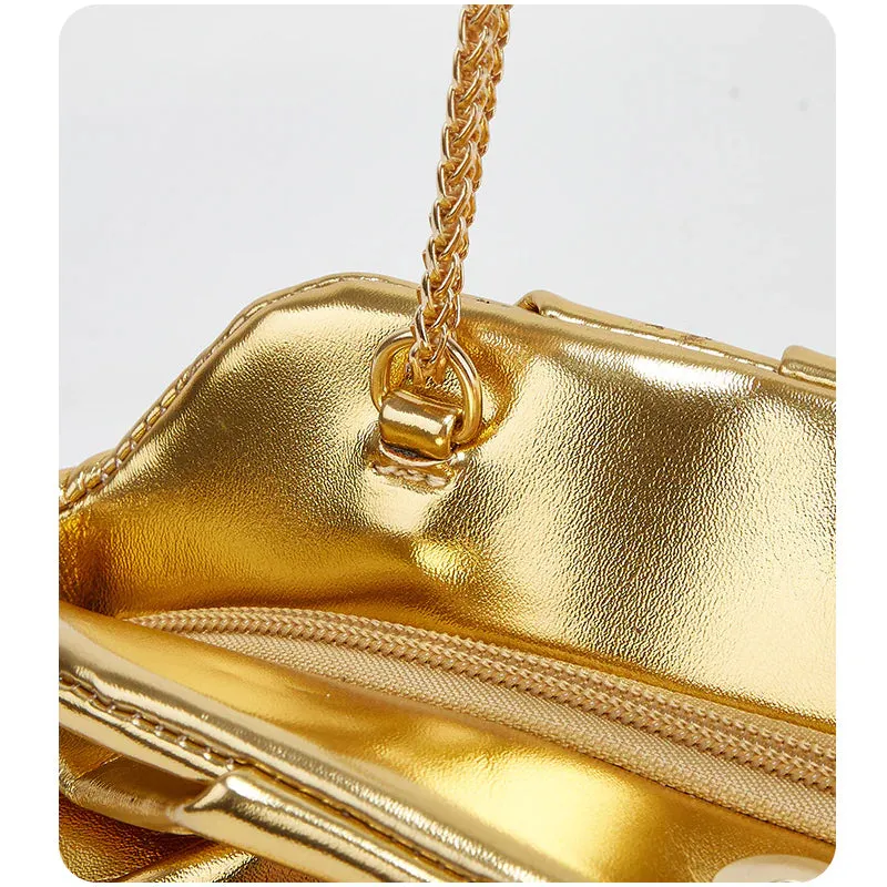 Golden PU pleated cloud bag