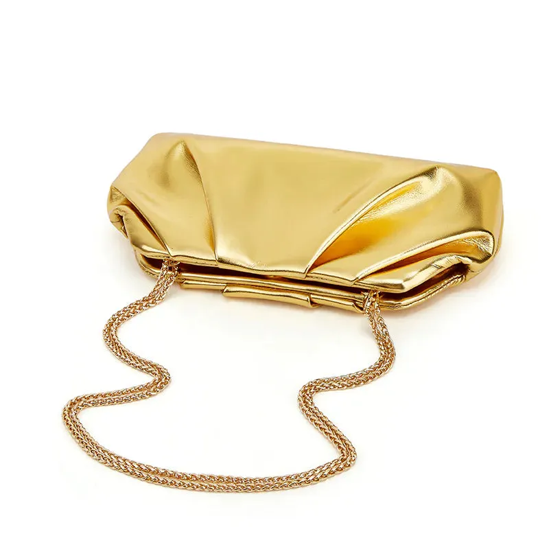 Golden PU pleated cloud bag