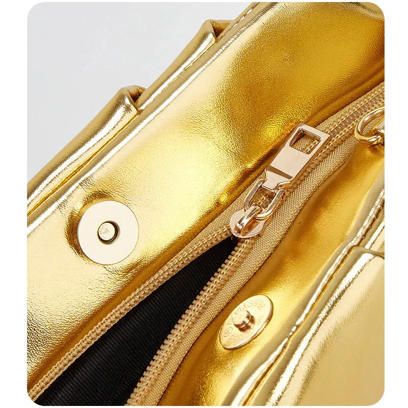 Golden PU pleated cloud bag