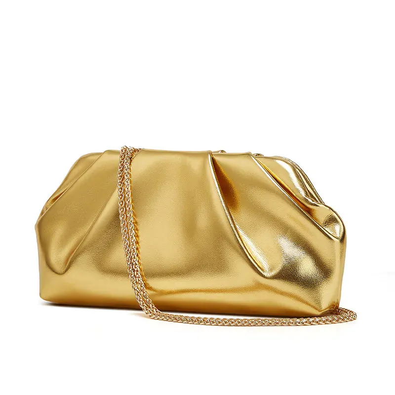 Golden PU pleated cloud bag