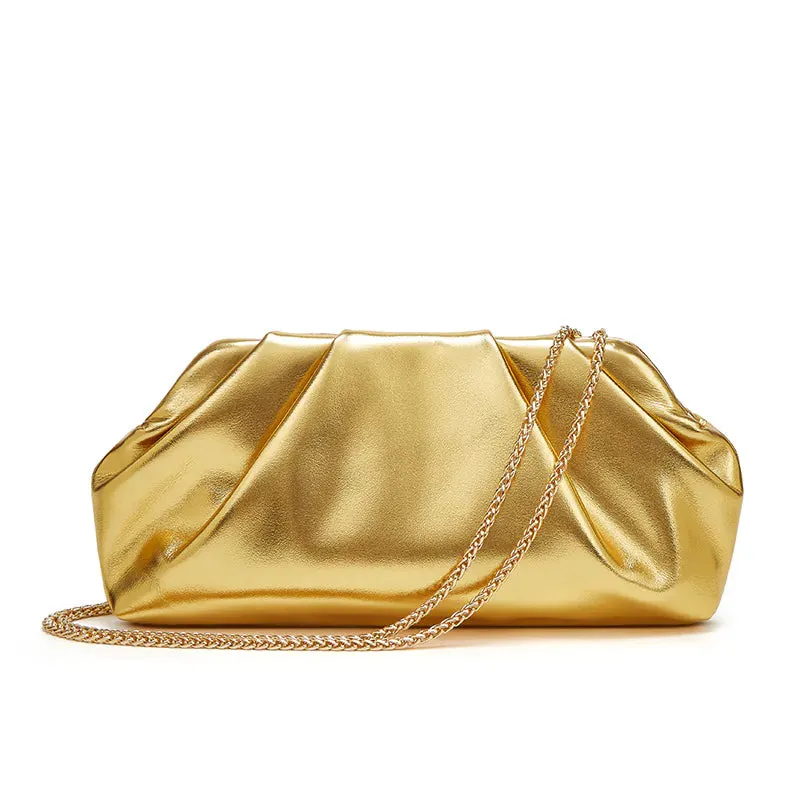 Golden PU pleated cloud bag
