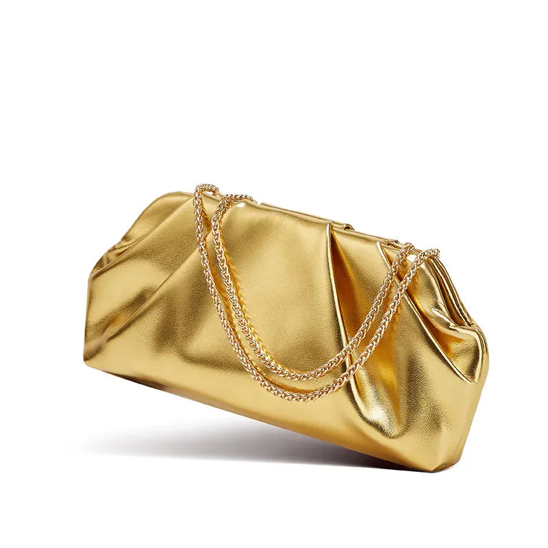 Golden PU pleated cloud bag