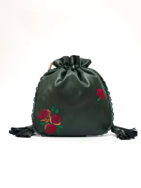 Green Hand Embroidered Roses Potli Bag