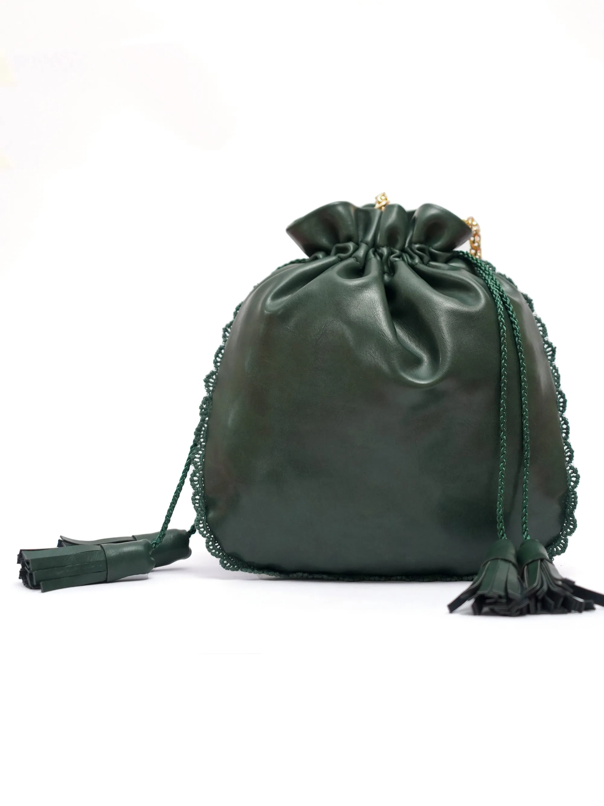 Green Hand Embroidered Roses Potli Bag