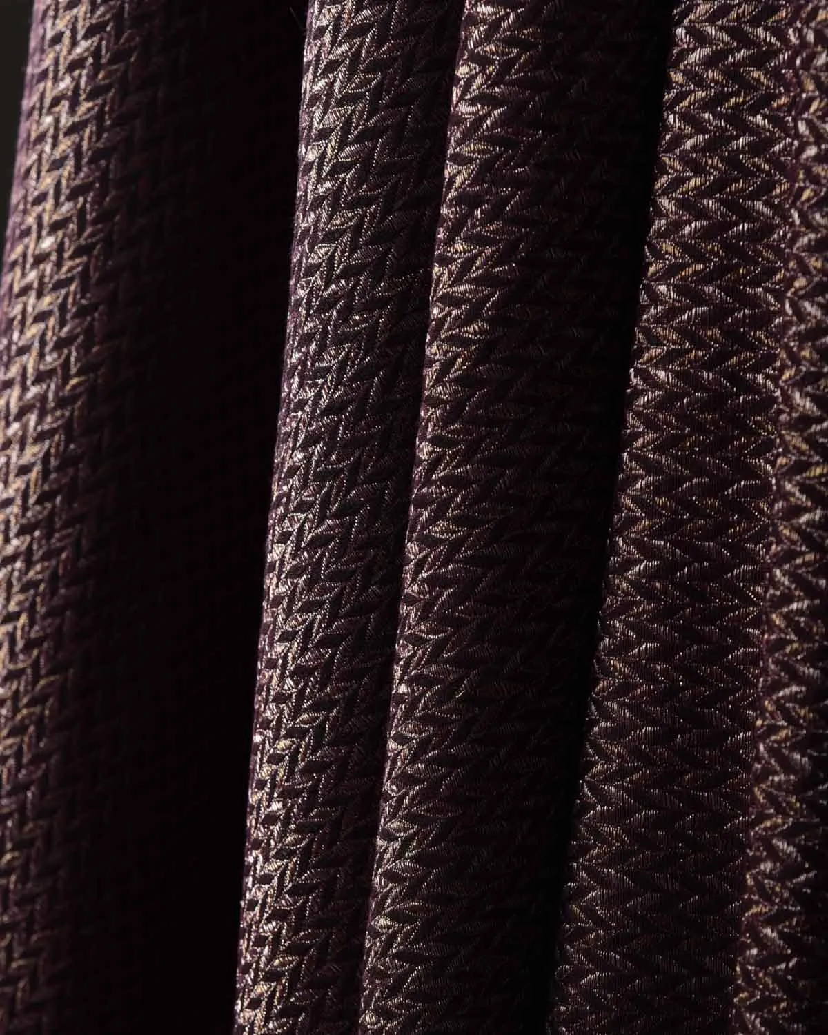 Mahogany Gold & Silver Zari Herringbone Brocade Handwoven Silk Wool Unisex Dress Shawl