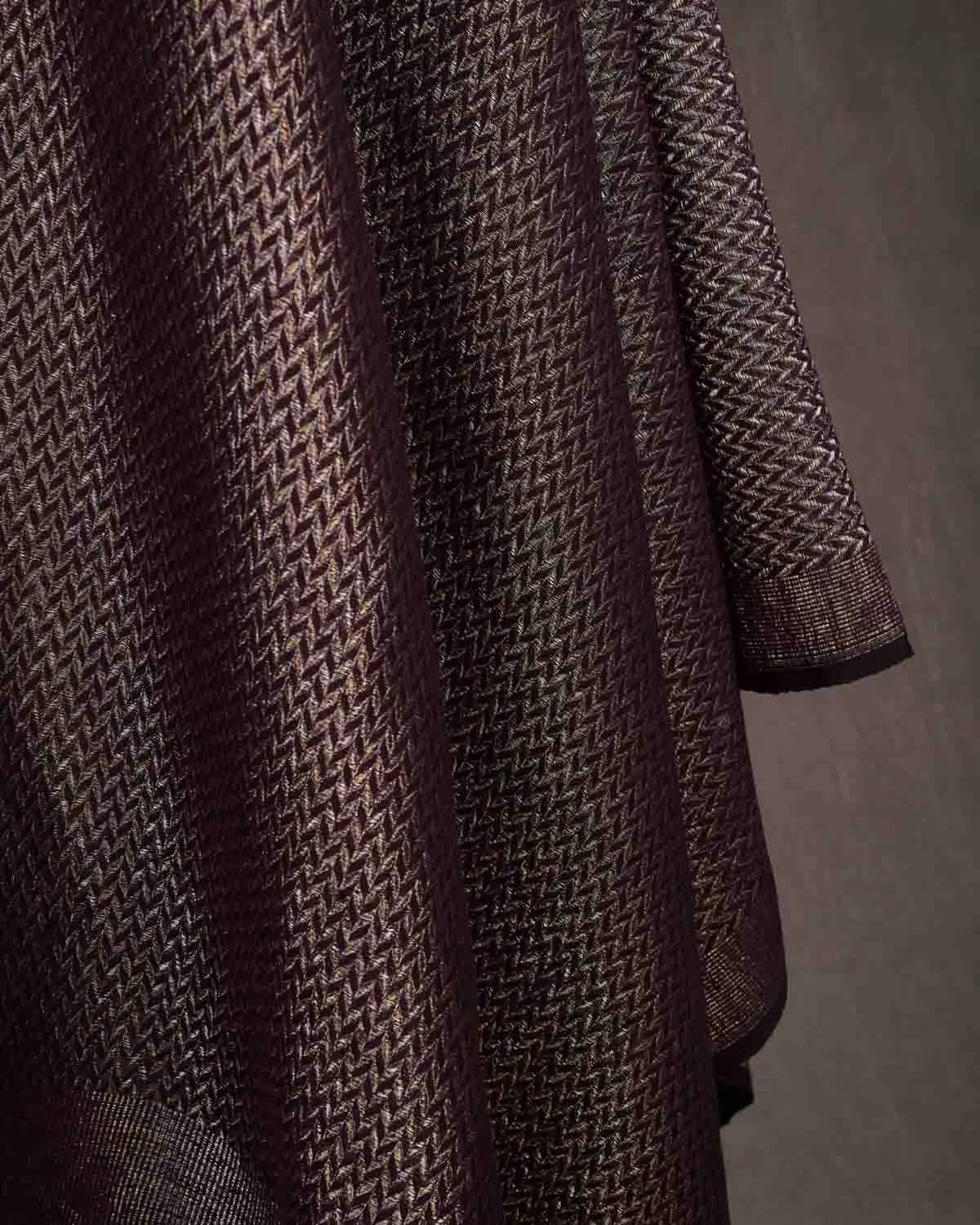 Mahogany Gold & Silver Zari Herringbone Brocade Handwoven Silk Wool Unisex Dress Shawl