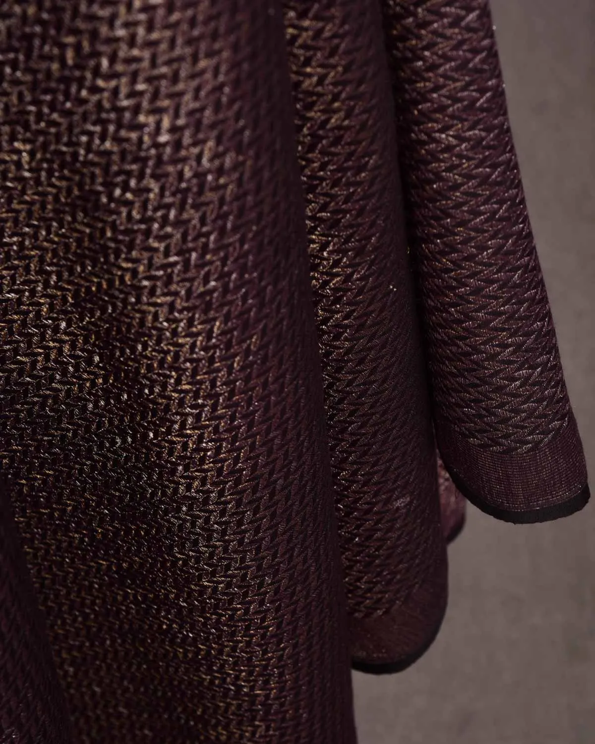 Mahogany Gold & Silver Zari Herringbone Brocade Handwoven Silk Wool Unisex Dress Shawl