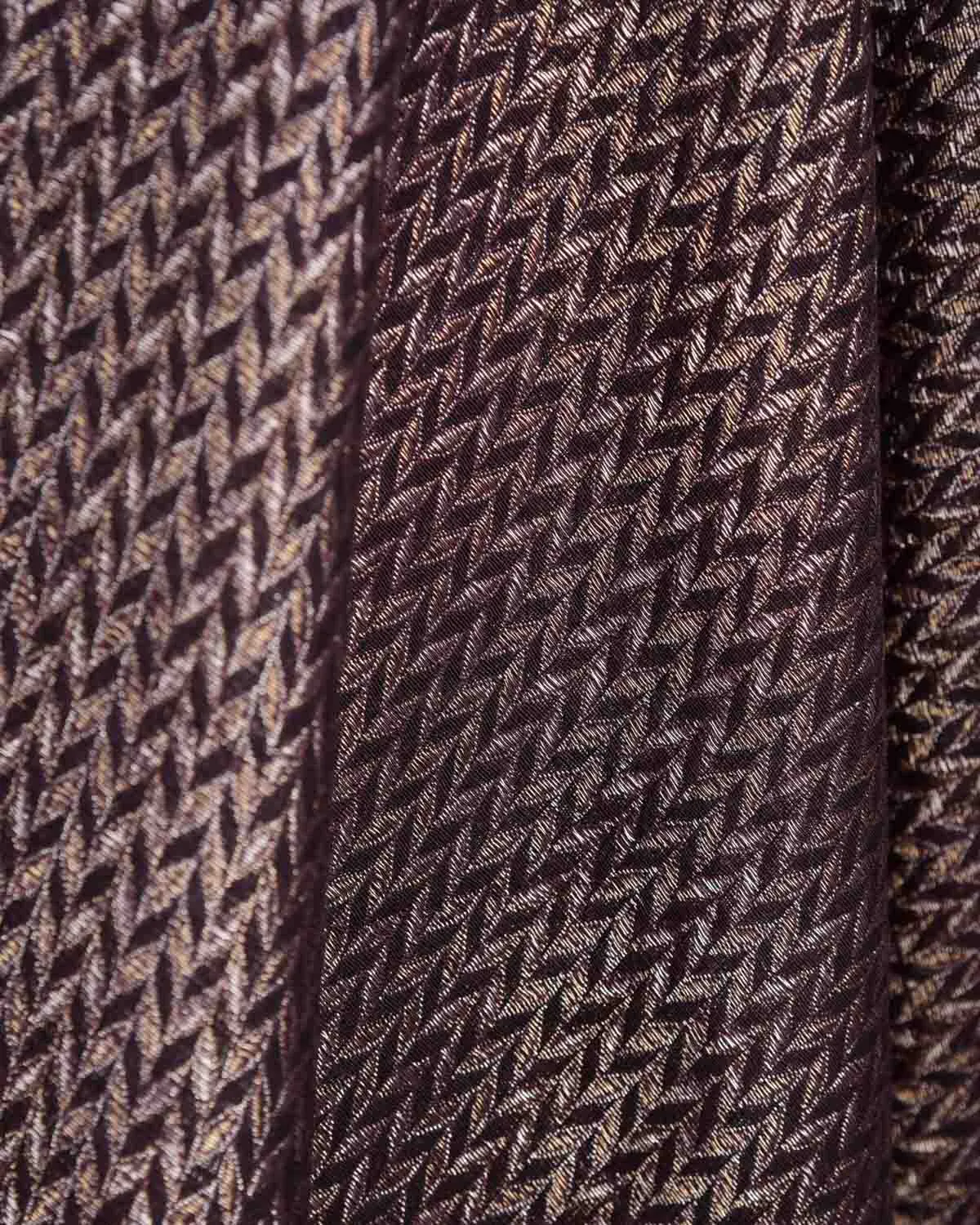 Mahogany Gold & Silver Zari Herringbone Brocade Handwoven Silk Wool Unisex Dress Shawl