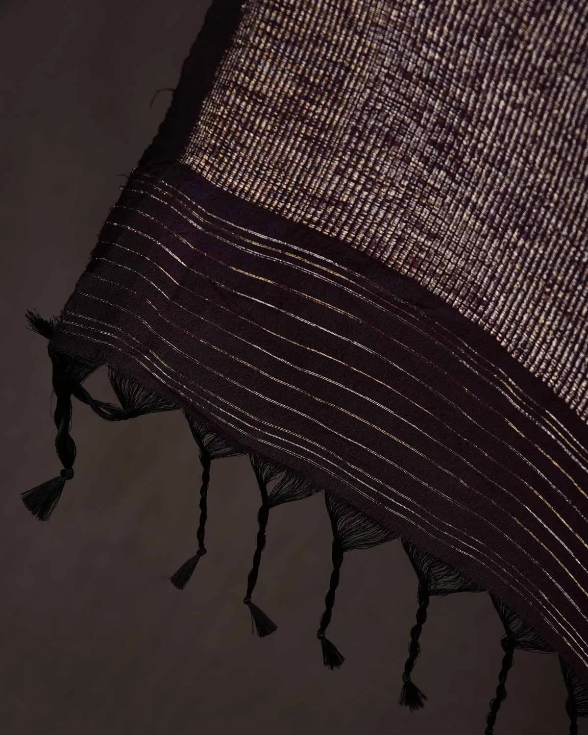 Mahogany Gold & Silver Zari Herringbone Brocade Handwoven Silk Wool Unisex Dress Shawl