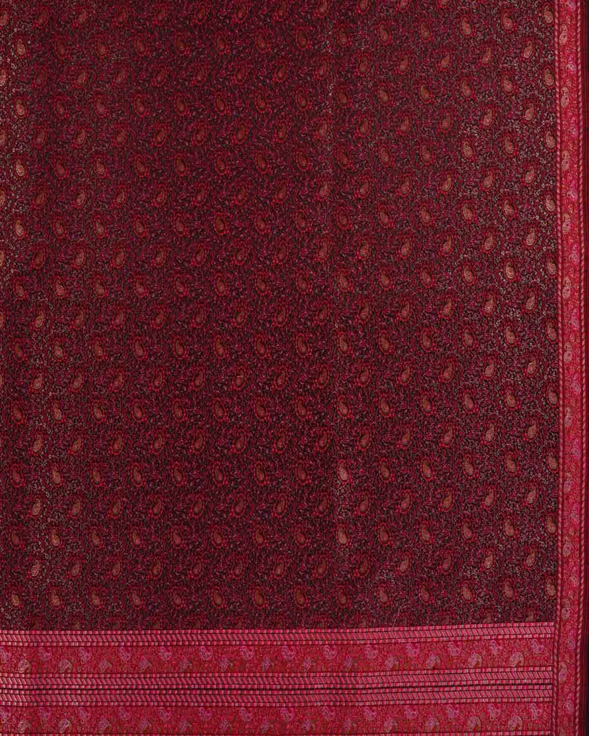 Maroon Banarasi Tehra Paisley Satin Jamawar Handwoven Silk Wool Unisex Dress Shawl with Gold Zari