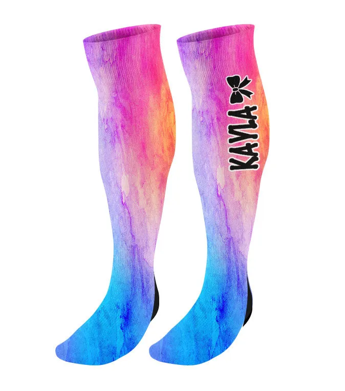Personalized Cheer Bow Knee High Socks - Watercolor Background